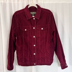 Eddie Bauer Women's Size Trucker Jacket Red Cotton Corduroy Button